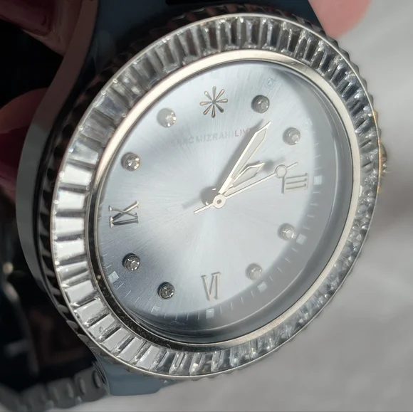 Isaac Mizrahi Live! Baguette Crystal Bezel Ceramic Link Watch - Picture 9 of 11